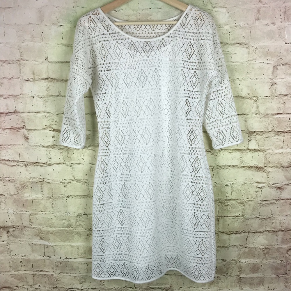 Express Laser Cut Mesh Dress Size Medium White - Picture 1 of 8
